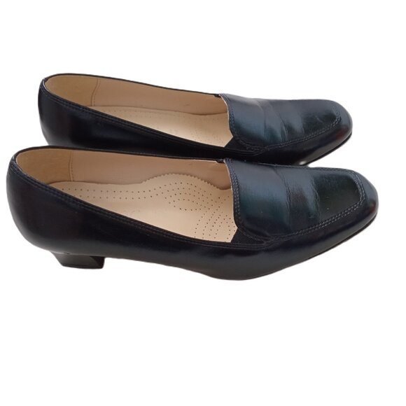 Italian Women's Leather Shoes Black Comfort Low Heel Everyday Classic Style Sz 7 - Picture 1 of 6